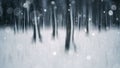 Surreal abstract winter scene with forest and snow flakes