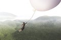 Adventurous journey of a woman carried by a giant balloon