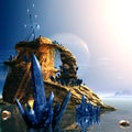 Surreal Alien Planet, Crystal Life Forms, Science Fiction Royalty Free Stock Photo