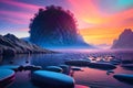 A surreal, alien planet with towering crystalline formations and a multi-colored sky