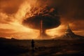 Surreal and apocalyptic landscape view of humanity extinction in fire