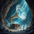 Ethereal echoes in the crystal gramophone cave. Royalty Free Stock Photo