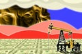 Surreal art with an antique statue head, pump jack on a dollar field. Contemporary art collage.