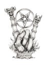 Surreal art devil hand skeleton sign of the horns.