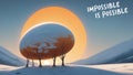 Giant floating sphere in a desert landscape
