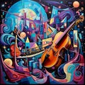 Surreal Artwork: Harmonious Symphony of Musical Instruments in a Mesmerizing Star Cluster