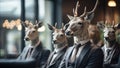 Surreal Assembly of Deer in Business Attire.