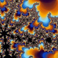 Surreal background / fractal orange blue sparkles, spangles