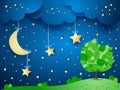 Surreal background with moon and tree