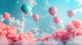 Surreal Balloon Dreamscape: Colorful Balloons Soar in Pink and Aquamarine Sky Royalty Free Stock Photo