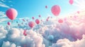 Surreal Balloon Dreamscape: Colorful Balloons Soar in Pink and Aquamarine Sky Royalty Free Stock Photo