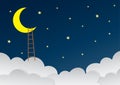 Surreal beautiful sky with crescent moon and ladders. Vector Eps10