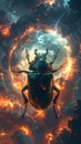 Surreal Beetle in Fiery Cosmic Environment Royalty Free Stock Photo