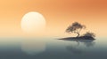 Minimalist Sunset Landscape Vector Illustration With Pensive Surrealism Royalty Free Stock Photo