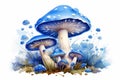 Surreal Blue mushroom illustration. Generate Ai