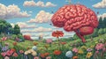 Surreal Brain Landscape Merging Nature and Mindfulness Concepts