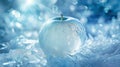 A surreal and breathtaking image of a pristine apple encased in crystal-clear ice, delicately illuminated by ethereal light