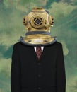 Surreal Business Suit, Diving Helmet Royalty Free Stock Photo