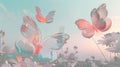 Surreal Butterfly Garden in Pastel Tones. Royalty Free Stock Photo