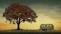 Surreal Camper Parked Under A Majestic Tree - Dreamlike Imagery