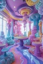 Surreal Candy Colored Room with Clouds and Swirls, Fantasy Indoor Wonderland Design for Dreamy Backgrounds Royalty Free Stock Photo