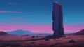 Tranquil Desert: Hyper-detailed Illustration Of Two Pillars In Pixel Art