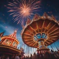 A surreal carnival in the sky, featuring whimsical rides, flying acrobats, and vibrant fireworks2