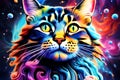 Surreal cat hallucinatory effects liquid sky and psychedelic galaxies Royalty Free Stock Photo