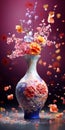 Realistic Flower Vase Wallpaper In Oriental Style