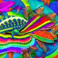 A surreal chameleon with vibrant rainbow patterns, blending seamlessly into a kaleidoscopic background1, Generative AI
