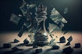 surreal chess game with broken and twisted pieces, surrounded by shattered glass Royalty Free Stock Photo