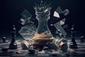 surreal chess game with broken and twisted pieces, surrounded by shattered glass Royalty Free Stock Photo