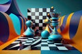 surreal chessboard on the background of clashing colors and shapes