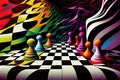 surreal chessboard on the background of clashing colors and shapes