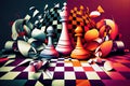 surreal chessboard on the background of clashing colors and shapes