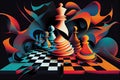 surreal chessboard on the background of clashing colors and shapes