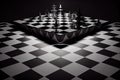 surreal chessboard floating in a void of darkness and silence