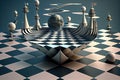 surreal chessboard, with pieces floating in zero-gravity environment