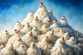 Surreal Chicken Pyramid Blue Sky Fluffy Clouds Artistic Concept Royalty Free Stock Photo