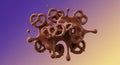 Surreal Chocolate-Covered Pretzel Bites Splash on Gradient Background Royalty Free Stock Photo