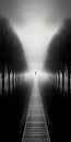 Surreal Cinematic Minimalism: A Path Through Fog Royalty Free Stock Photo