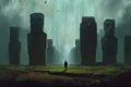 Surreal Cinematic Minimalist Shot, Hyperdetailed, Easter Island