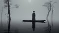 Surreal Cinematic Minimalistic Shot On A Fog Covered Lake