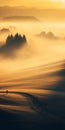 Surreal Cinematic Minimalistic Shot: A Person Walking Along A Mountain At Sunrise