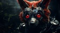 Surreal Cinematic Photo: Robot Fox With Wild Eyes In Post-apocalyptic Forest