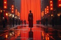 Surreal cinematic view giant hyperrealistic endless abyss amid urban red landscape