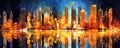 Surreal City Mirage: surreal panorama where reality and illusion blend, creating a mirage-like cityscape with distorted panorama
