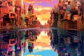 Surreal City Mirage: surreal panorama where reality and illusion blend, creating a mirage-like cityscape with distorted