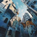 A surreal cityscape where buildings take on unexpected shapes.