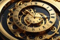 surreal clock blending golden mercury materials, melting in a distorted fluid manner, illusion of time\'s ethereal flow